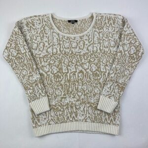 XOXO Sweater Womens Small Cream Gold Crew Neck Long Sleeve